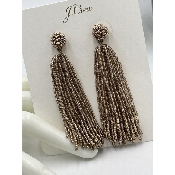 J. Crew Beaded Tassel Earrings Taupe Blush Gold Plated Brass Casting BN348 NWT - Picture 5 of 11
